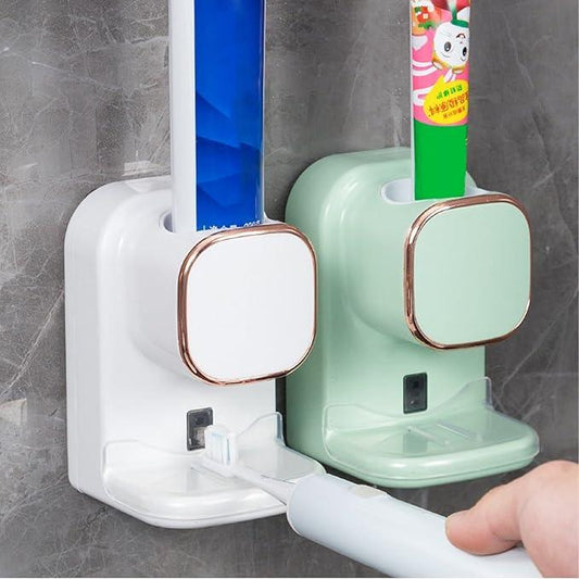 Electric Toothpaste Dispenser, Automatic Toothpaste Squeezer, Wall Mounted with 3 Toothbrush Slots and Holder, Smart Bathroom Accessories Stylish Decor (Green) - ModernBath