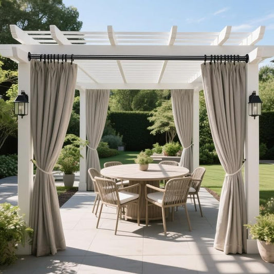 ZYKORT Tension Curtain Rod 51-148In (4.25-12Ft), Outdoor Curtain Rod No Drilling for Patio Window, Adjustable Spring Shower Curtain Rod for Bathroom, Never Rust, Tool-Free, Rod Diameter 1.26 In, Black