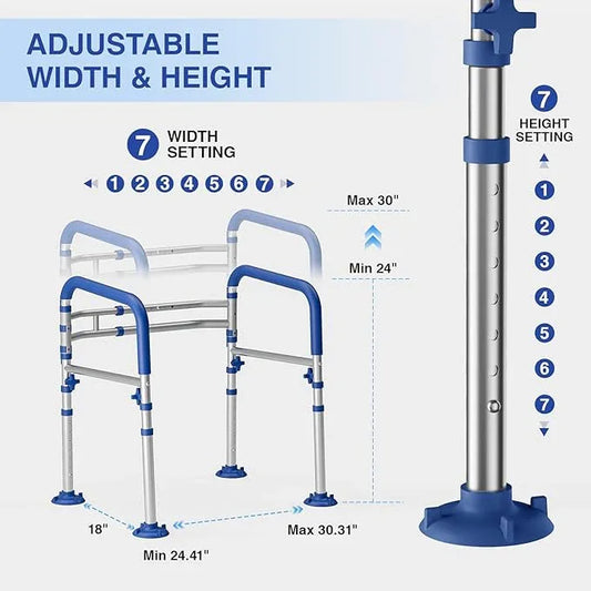 Loyoda Foldable Toilet Safety Rails for Seniors - Adjustable Toilet Safety Frame & Toilet Handles for Elderly & Disabled, Fits Most Toilets, 350lb Capacity, Blue - ModernBath