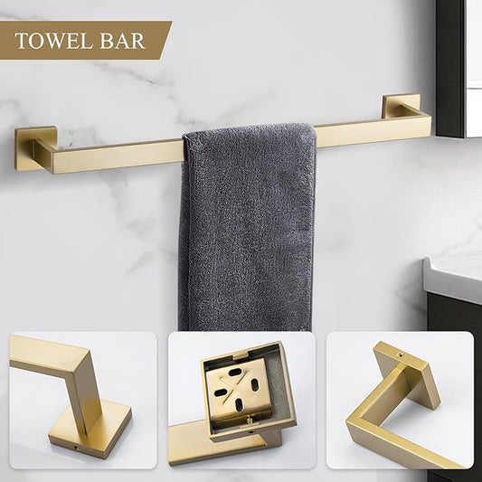 TURS Brushed Gold Bathroom Hardware Set 4-Piece Bath Towel Bar Set 24 Inch Stainless Steel Towel Holder Set for Bathroom Wall Mounted