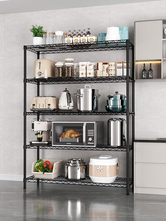 5 Tier Adjustable Storage Shelves Heavy Duty Metal Utility Shelf 1750LBS Capacity Wire Shelving Unit Organizer Rack for Home Kitchen Garage Pantry Room 18" D x 46" W x 77" H Black - ModernBath