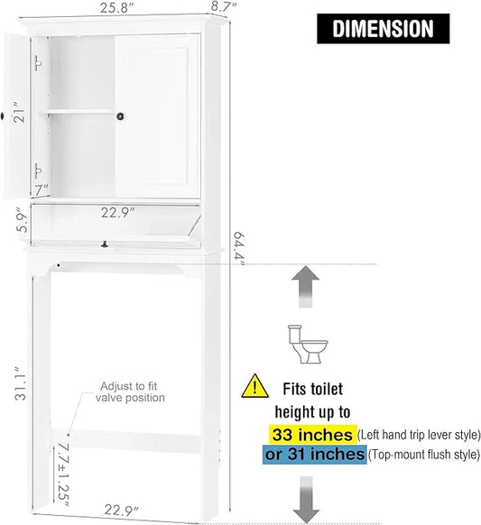 Spirich Over The Toilet Storage Cabinet, Bathroom Above Toilet Storage Cabinet with Doors and Adjustable Shelves, White - ModernBath