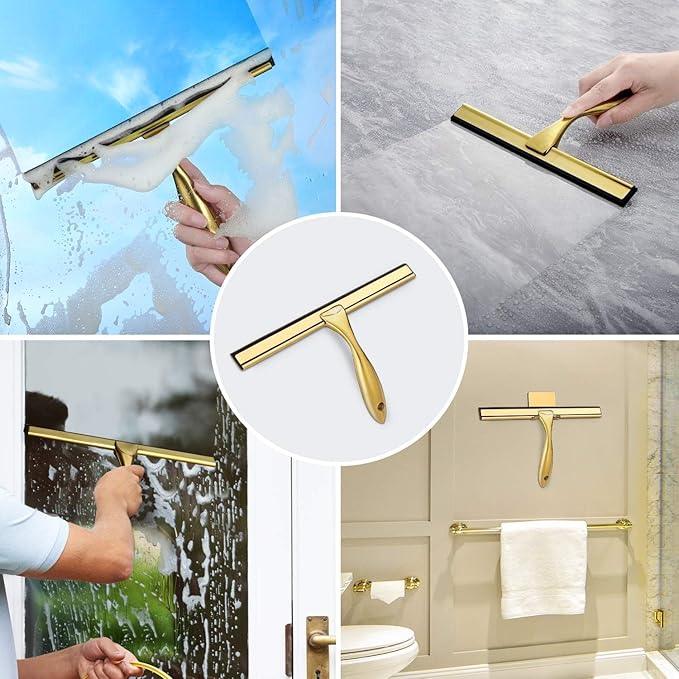 HIWARE All-Purpose Shower Squeegee for Shower Doors, Bathroom, Window and Car Glass - Brass, Stainless Steel, 12 Inches - ModernBath