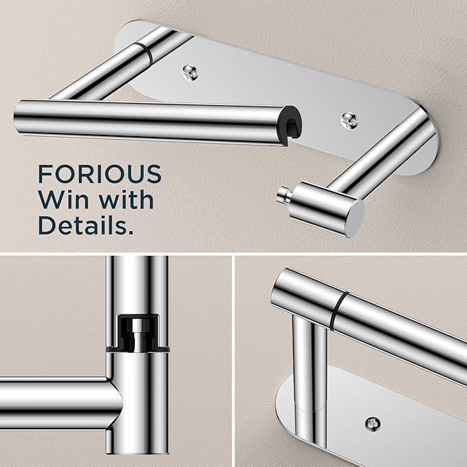 FORIOUS Toilet Paper Holder, Adhesive or Screw Wall Mount Pivoting Tissue Roll Holder for Bathroom, Stainless Steel Rust Proof Self Adhesive Toilet Paper Roll Holder no Drilling, Polished Chrome - ModernBath