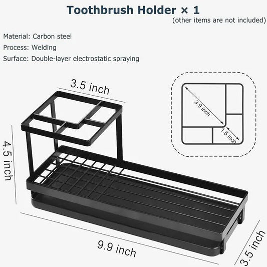 MYITYARD Toothbrush Holders for Bathrooms, 4 Slots Rustproof Metal Tooth Brushing Organizer with Drainage, Electric Tooth Brush Toothpaste Holder for Bathroom Countertop, Black - ModernBath