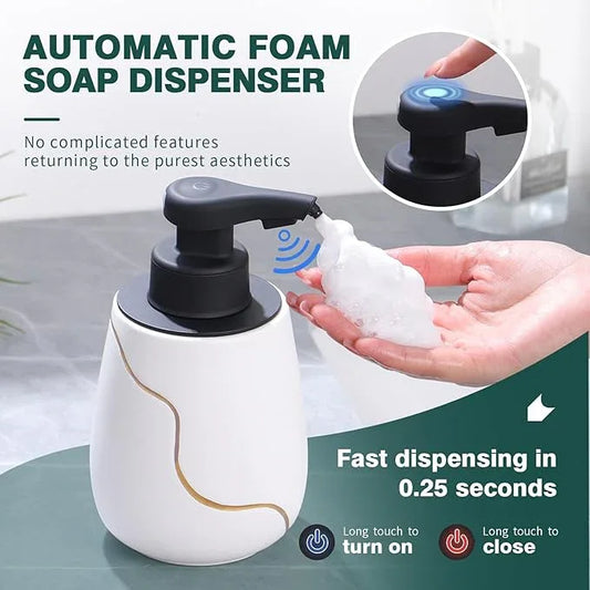 BosilunLife Automatic Foaming Soap Dispenser - Touchless Foam Hand Wash Dispenser for Bathroom Ceramic Smart Electric Auto Dish Soap Dispenser Waterproof, USB C Rechargeable, 17 oz/500 ml - ModernBath