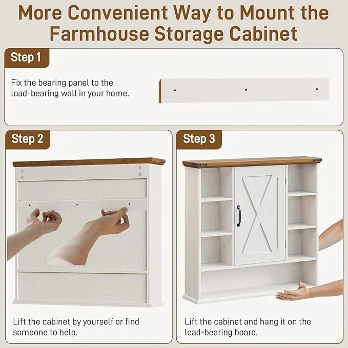 Bathroom Wall Cabinet, Farmhouse Medicine Cabinet with Adjustable Shelves and Barn Doors, Large Wall Mounted Over the Toilet Storage Cabinet for Bathroom, Laundry Room, Kitchen, Rustic White and Brown - ModernBath