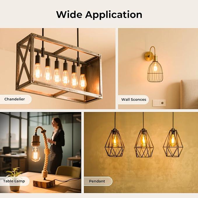 Dimmable LED Edison Bulbs, 2700K Warm White, 6W Equivalent to 60 watt E26 LED Bulb, ST58 Vintage Light Bulbs, 600LM, 90+ CRI, E26 Base, Clear Glass, 10 Pack - ModernBath