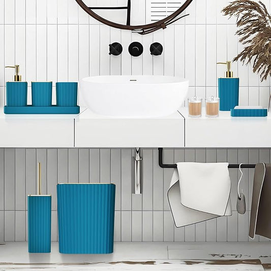 XLHOMO 28PC Bathroom Accessories Set - Gorgeous Teal Bathroom Set with Shower Caddy and Shower Curtain, Bathroom Accessory Set, Soap Dish & Trash Can