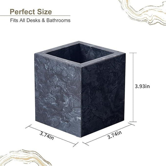 Real Natural Travertine Marble Toothbrush Holder & Pen Holder & Makeup Brush Holder & Utensil Holder, Genuine Stone Rectangular Bathroom Tumbler Cup, Durable Office & Home Countertop Organizer - ModernBath
