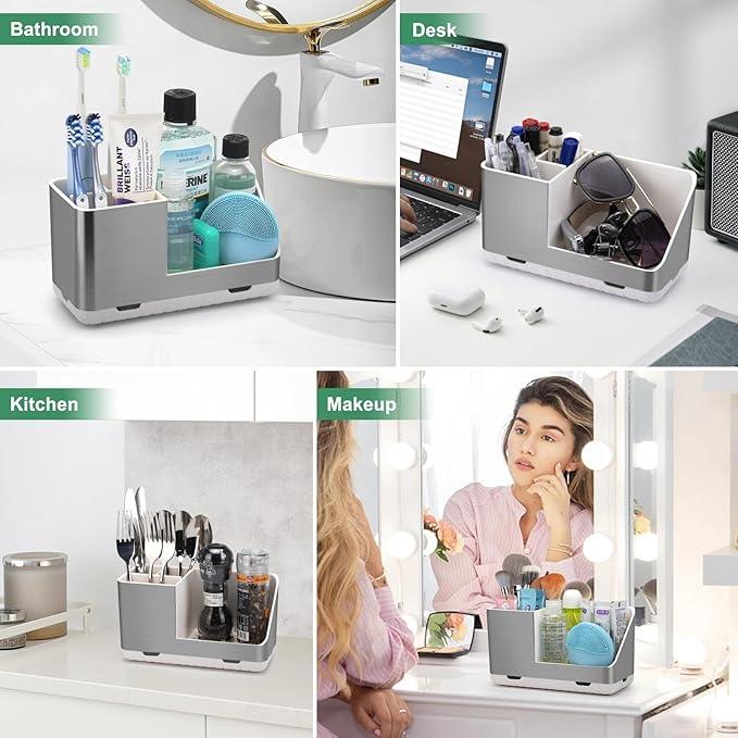 PARKMANI Toothbrush Holders for Bathroom Countertop Organizer, Brushed Nickel Tooth Brush Holder, Kids Electric Toothbrush and Toothpaste Holder with Drainage (Brushed Silver) - ModernBath