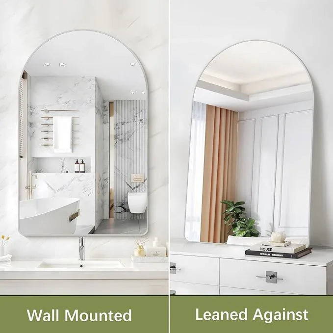 Arched Bathroom Mirror, 30"x48" Silver Arched Mirror for Bathroom, Wall Mounted Mirror, Silver Vanity Wall Mirror w/Metal Frame for Bedroom, Entryway, Living Room, Hanging or Leaning Against - ModernBath