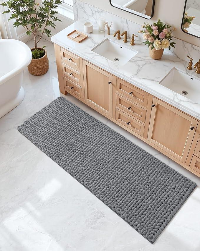 DEXI Bathroom Runner Rugs 24x60, Non Slip Washable Long Bath Mat, Luxury Chenille Super Absorbent Ultra Thick Bathmats for Shower Floor, Plush Fluffy Shaggy Carpet for Tub, Dark Grey - ModernBath