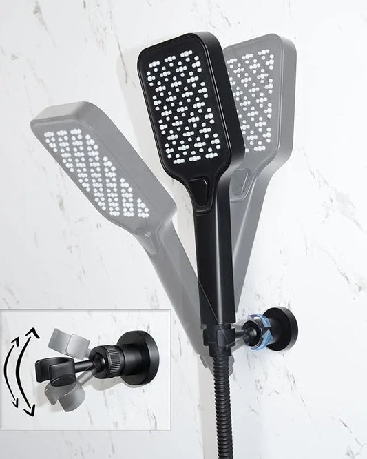 PHASAT Handheld Shower Head Holder Adjustable Solid Brass Handheld Shower Head Bracket Holder Wall Mount,Shower Wand Holder Matte Black,A13023B - ModernBath