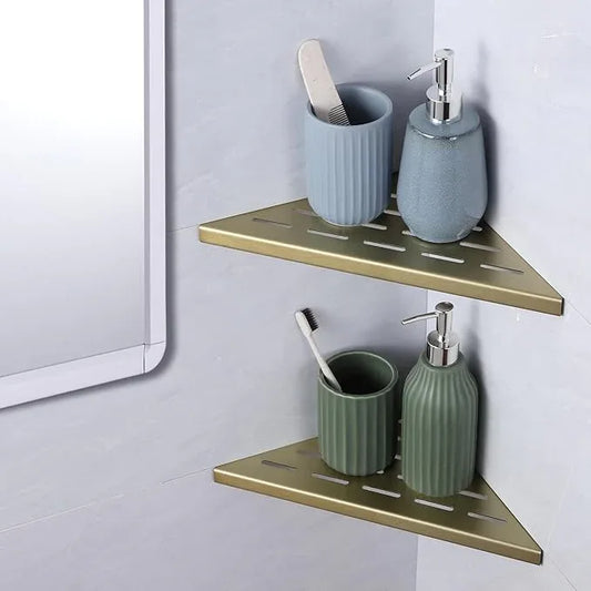 10" Corner Shower Shelf, 2-Pack Bathroom Shelves for Tile Walls, SUS304 Stainless Steel Recessed Shower Shelf, Grout in Corner Organizer Shelves, Brushed Gold - ModernBath