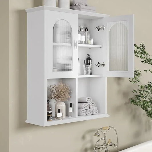 CJL Bathroom Wall Cabinet with Fluted Door, 23.6'' x 29.5'' Medicine Cabinet, Over The Toilet Storage Cabinet, White - ModernBath