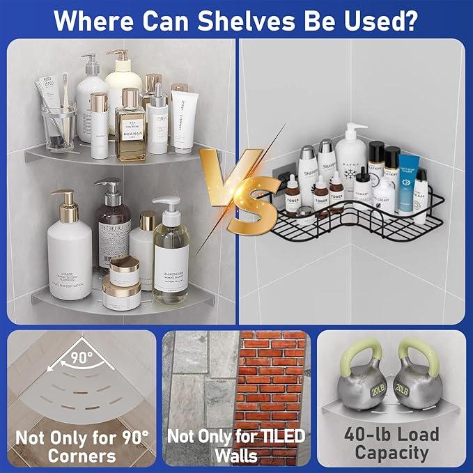 2 Pack Corner Shower Shelves Load Capacity 40 lbs 304 Stainless Steel Shower Corner Shelf Will not Rust 8in Shower Shelf for Inside Shower Brushed Nickel Drilling Installation - ModernBath
