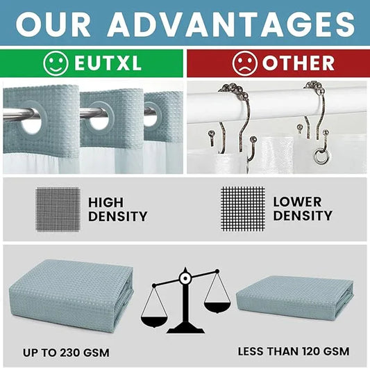 EUTXL Fog Blue Long No Hook Shower Curtain with Snap in Liner,230GSM Waffle Weave Shower Curtains for Bathroom,71W x 86H - ModernBath
