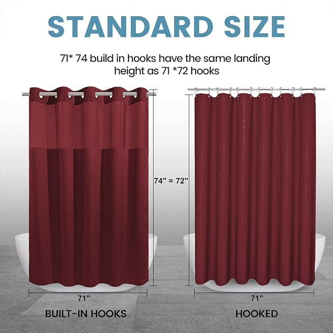 EUTXL Burgundy No Hook Shower Curtain with Snap in Liner,230GSM Waffle Weave Shower Curtains for Bathroom,71W x 74H - ModernBath