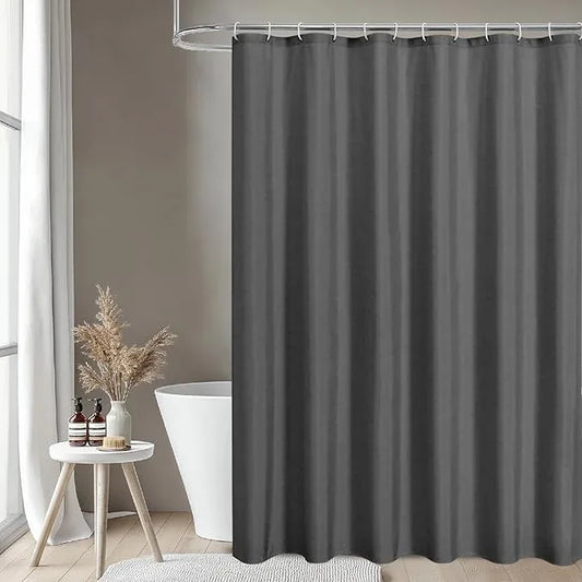 THAIGEE 2-in-1 Waterproof Extra Long Fabric Shower Curtain or Liner,Linen Textured,84 Inch Breathable TPU & Washable Bathroom Shower Curtain Set with 12 Plastic Hooks,Modern,72"x84" Charcoalgrey - ModernBath