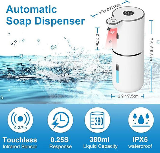 OHIFAST Automatic Foaming Soap Dispenser Touchless, USB Rechargeable Smart Hand Soap Dispenser, 6-Level Adjustable, 12.8oz/380mL Wall Mounted for Bathroom Kitchen Dish Soap-White - ModernBath