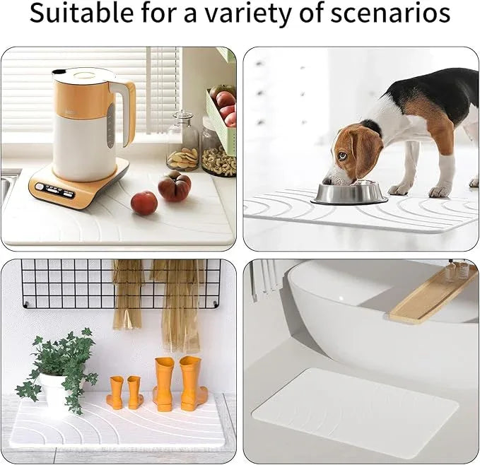 Stone Bath Mat Diatomaceous Earth: Quick Drying Shower Mat Non-Slip Super Absorbent Bathroom Mat, Easy to Clean & Odorless Diatomite Bathmats for Bathroom Floor, White - ModernBath