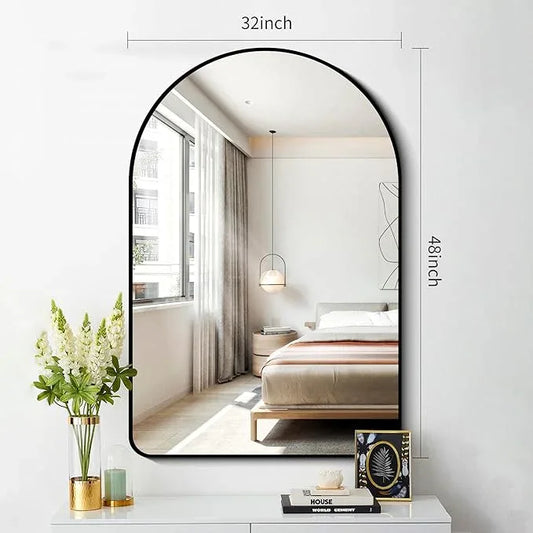 FORBATH Arched Mirror 32x48 Inch, Bathroom Mirror Wall Mounted Modern Black Aluminum Alloy Frame Decor Large Dresser, for Bedroom Living Room Entryway, Hanging or Leaning Against Wall - ModernBath