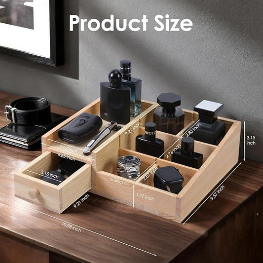 Organizer For Men,Bathroom Countertop Organizer,Perfume Organizer,Cologne Organizers,Restroom Organizer,Dresser Top Organizers,Perfume Stand,Gifs For Men,Wooden Adjustable Partition(Burlywood) - ModernBath