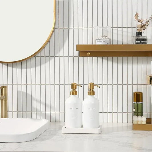 Prus Waso Gold Soap Dispenser Bathroom Set, Hand and Lotion Dispenser with Stainless Steel Pump, Perfect for Modern Bathroom Decor. (Gold) - ModernBath