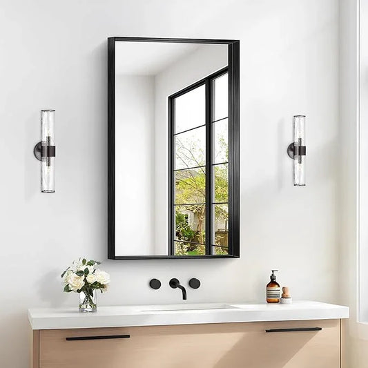 NIMURY Black Bathroom Mirror, 40x24 Inch Rectangular Framed Mirror, Large Wall Mounted Bathroom Vanity Mirror Over Sink for Bedroom,Restroom, Living Room, Hangs Vertically or Horizontally - ModernBath
