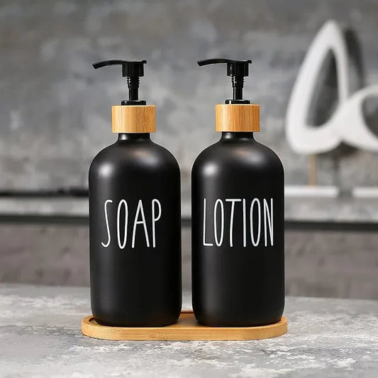 MOMEEMO Black Soap Dispenser Bathroom Set, Hand Soap and Lotion Set Suitable for Bathroom Decor. (Black) - ModernBath