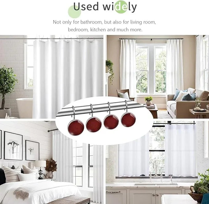 Red Shower Curtain Hooks Set of 12 Rustproof Metal Decorative Shower Hooks for Curtains Rods Shower Curtain Rings for Bathroom Living Room Bedroom - ModernBath