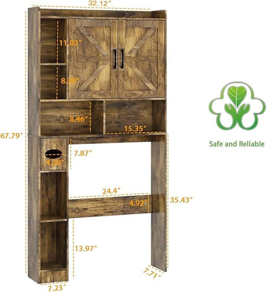 Vabches Over The Toilet Storage Cabinet, Farmhouse Storage Cabinet Over Toilet with 2 Barn Doors & Toilet Paper Holder Stand,Home Space-Saving Toilet Rack, for Bathroom, Restroom, Laundry. - ModernBath