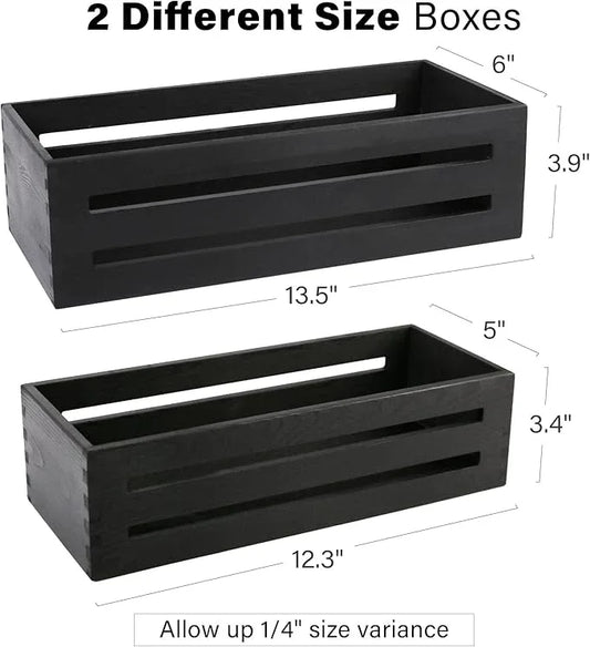LotFancy Bathroom Decor Box, 2 Pack Wooden Toilet Paper Holder, Black Toilet Tank Basket, Back of Toilet Storage Basket, Farmhouse Toilet Tank Topper - ModernBath