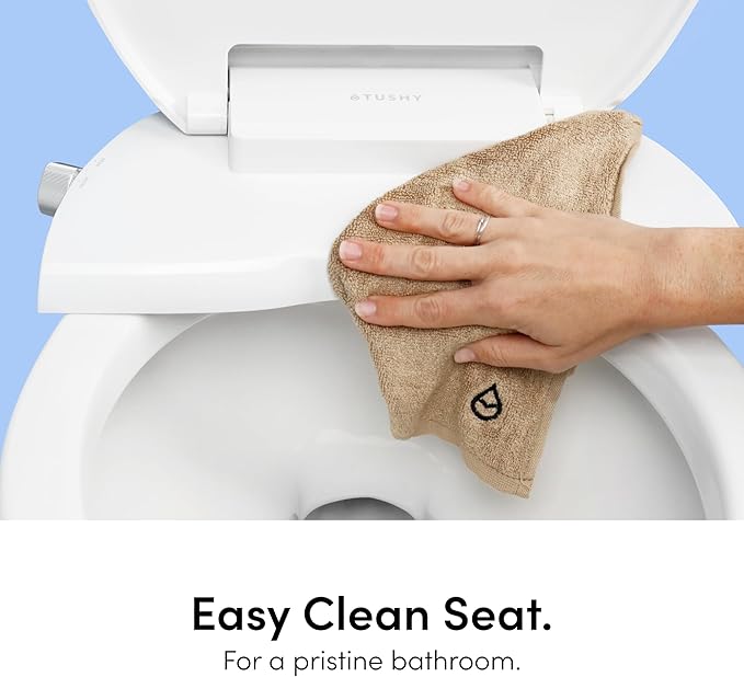 TUSHY Wave Non-Electric Bidet Toilet Seat | Sleek Elongated Design, Quick-Release for Easy Cleaning | DuoFlow Front & Rear Wash, Soft-Close Lid, Comfy Seat, 10-Min DIY Install, Platinum Knob