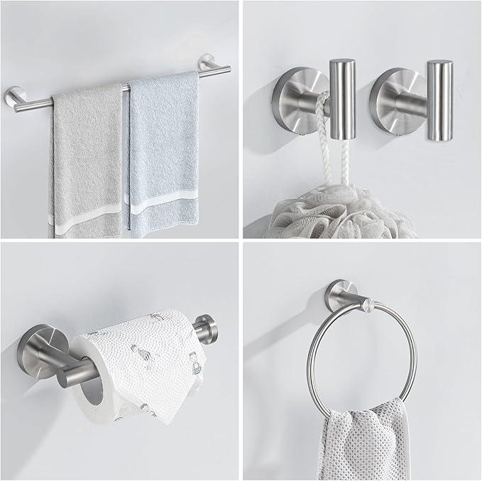 Bathroom Hardware Set, 6-Piece Towel Bar Set Brushed Nickel Towel Holder Set Includes 19.68/23.6 in Towel Bar,Toilet Paper Holder,Towel Ring and Towel Hook Wall Mount Bathroom Accessories Set - ModernBath