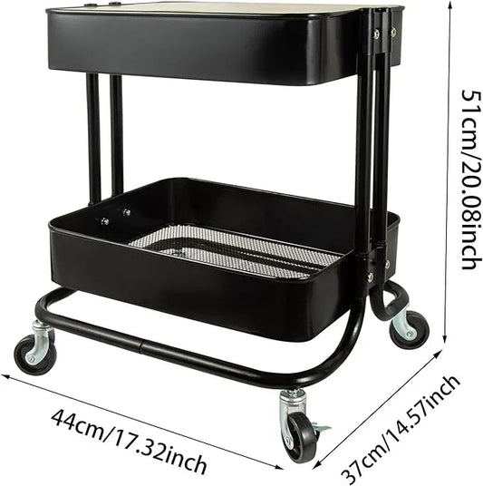 2 Tier Utility Cart,Metal Rolling Cart with Wheels and Cover for Office Home Kitchen Organization (Black-1, 2 Tier) - ModernBath