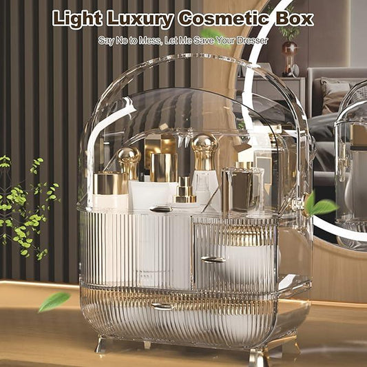 Ergocar Multi-Function Make Up Case Dustproof Cosmetic Storage Box,Cosmetics Skin Care Products Portable Retro Series Case - High Translucent White - ModernBath