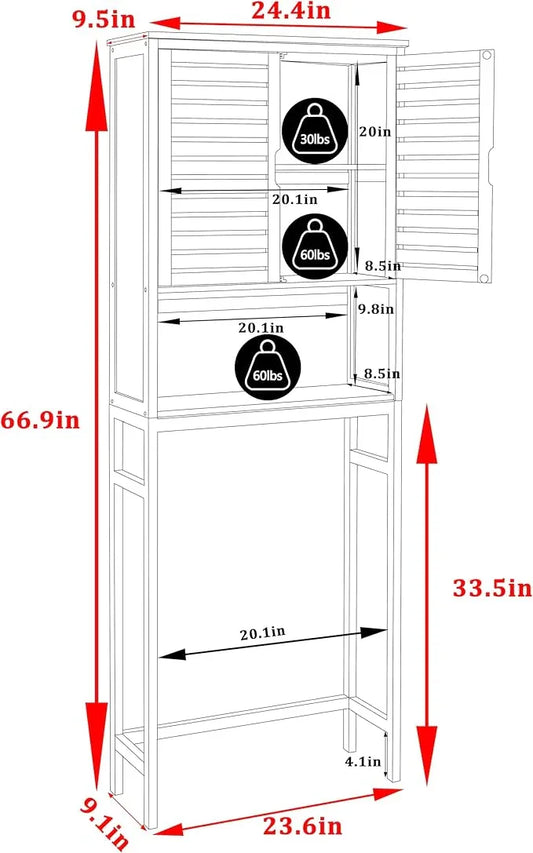 VEIKOU Over The Toilet Storage Cabinet, Bamboo Over Toilet Storage with Removable Shelf, Bathroom Freestanding Over The Toilet Storage with Open Storage, Natural - ModernBath