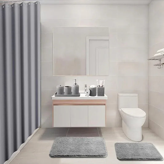 21 Pcs Bathroom Accessory Set with Waterproof Shower Curtain and Non Slip Mat,Resin Bath Set with Toothbrush Holder and Lotion Soap Dispenser,Bathroom Countertop Organizer Set for Home Apartment - ModernBath