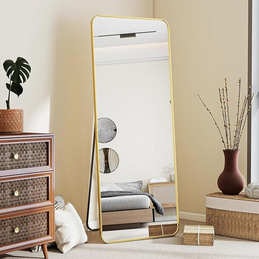 BEAUTYPEAK Gold Full Length Mirror, 56"x21" Rounded Corner Floor Mirror Standing Hanging or Leaning Against Wall, Suitable for Bedroom or Dressing Room - ModernBath