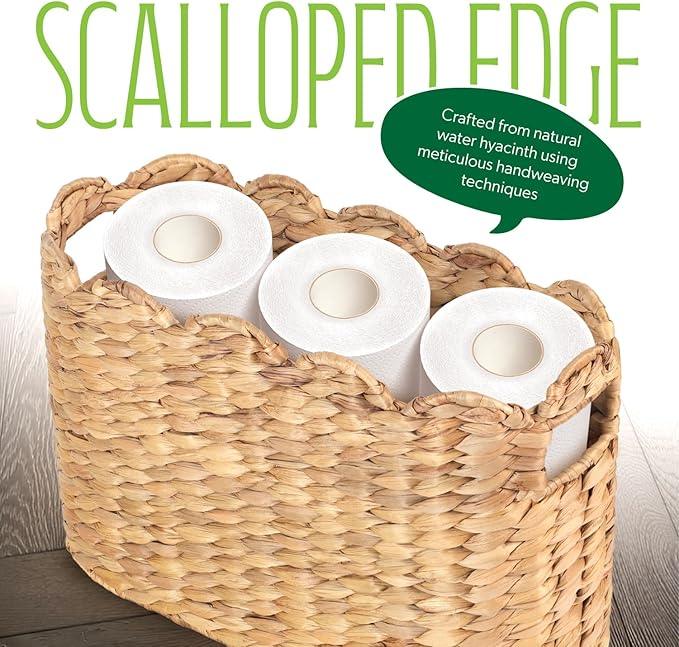 Toilet Paper Storage Baskets, Scalloped Water Hyacinth Baskets , Wicker Scalloped Basket for Storage, Toilet Papers Holder Wicker Basket, Toilets Paper Organizer, Bathroom Accessories Organizer... - ModernBath