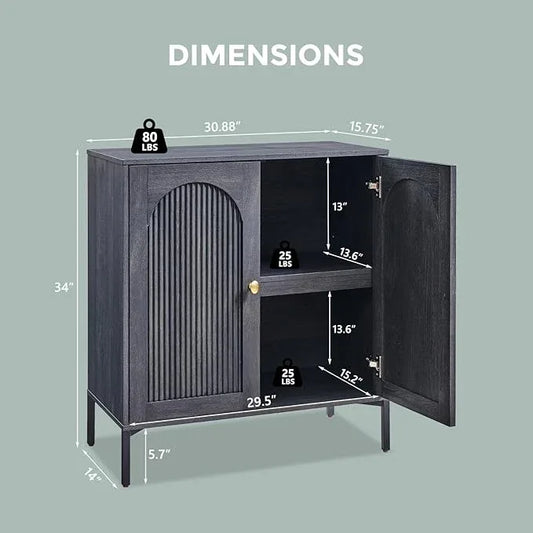 Bathroom Cabinet with Storage, 92.63" W Fluted Arched Free Standing Floor Cabinet w/Adjustable Shelves, Modern Sideboard Cabinet for Bathroom, Kitchen, Living Room, Entryway, Dark Grey - ModernBath
