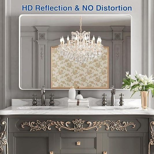 WEER White Bathroom Mirror 48X32 Inch, Rounded Rectangle White Metal Frame Mirror, Matte White Bathroom Vanity Mirror with Tempered Glass, Anti-Rust, Hangs Horizontally or Vertically - ModernBath
