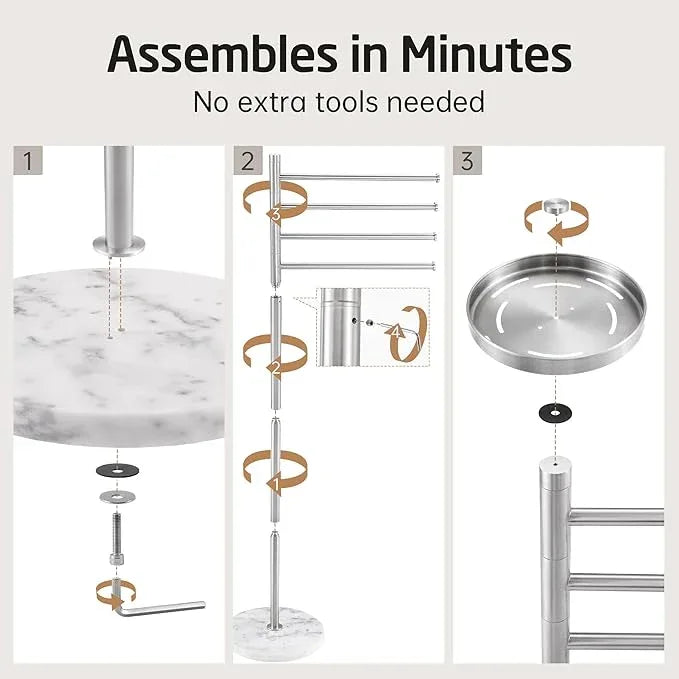 KES Hot Tub Towel Rack Outdoor with 1.5X Heavier Natural Marble Weighted Base, Pool Towel Rack with 360° Adjustable Arms & Storage Tray, 18/8 Stainless Steel, Brushed Steel, OTR203-2 - ModernBath