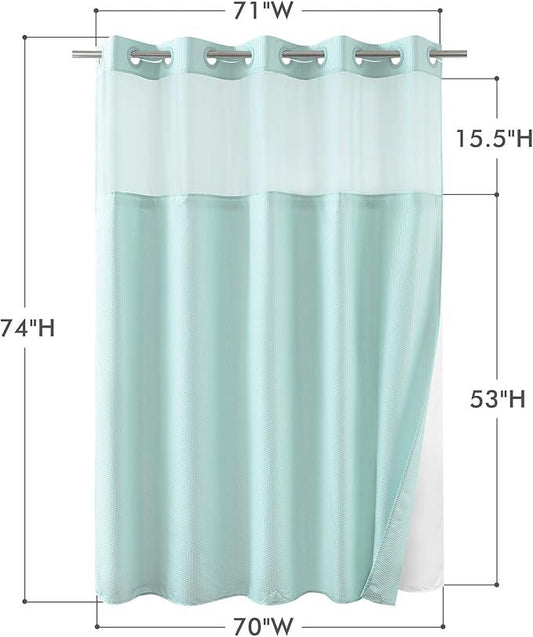 Mrs Awesome No Hook Shower Curtain with Snap-in Liner, Embossed Waffle Design Fabric Shower Curtain for Bathroom, Soft & Lightweight, 71x74, Sky Blue - ModernBath