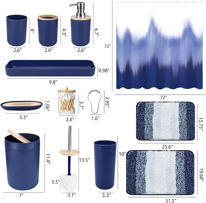 iMucci Bathroom Accessories Navy Blue Bathroom Sets with Shower Curtain and Rug, Navy Blue Ombre Waterproof Shower Curtain with Ultra Absorbent Rug Bathroom Accessories Set for Home Decor - ModernBath