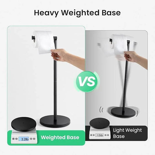 Cesun Toilet Paper Holder Stand Free Standing, Black Toilet Paper Storage with Heavy Weighted Base, Bathroom Stainless Steel Toilet Paper Roll Holder, Non-Slip, Matte Black - ModernBath