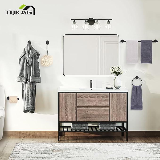 TQKAG Matte Black Bathroom Hardware Set 5 Pieces, SUS304 Stainless Steel Towel Bar Set Round Bathroom Towel Rack Set Wall Mounted - ModernBath
