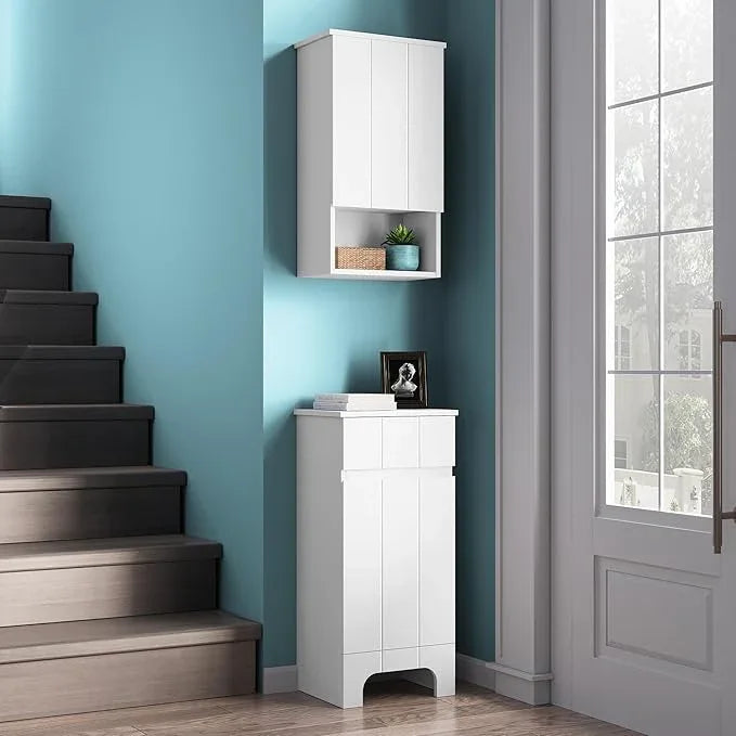 Small Bathroom Cabinet with Adjustable Shelves, Drawer, Anti-Tip Design, 14.96" L x 11.81" W x 32.09" H, Durable MDF for Bathroom, Kitchen, Laundry, Soft-Close Door - ModernBath